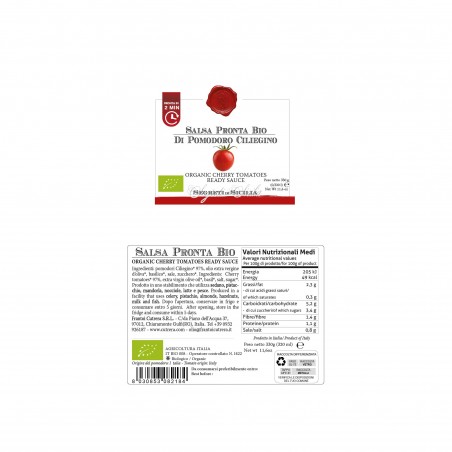 Salsa pronta BIO di pomodoro Ciliegino, tradizionale siciliana